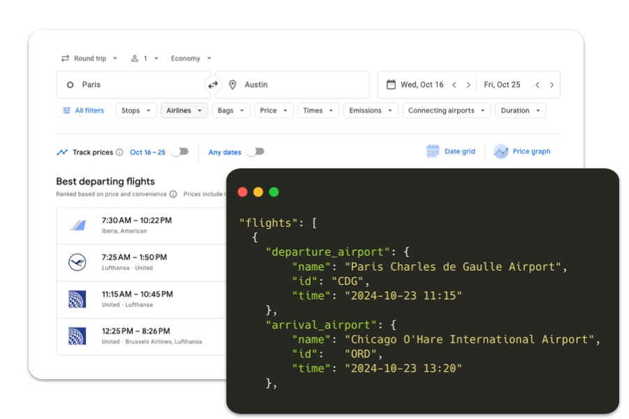 Google Flights API response